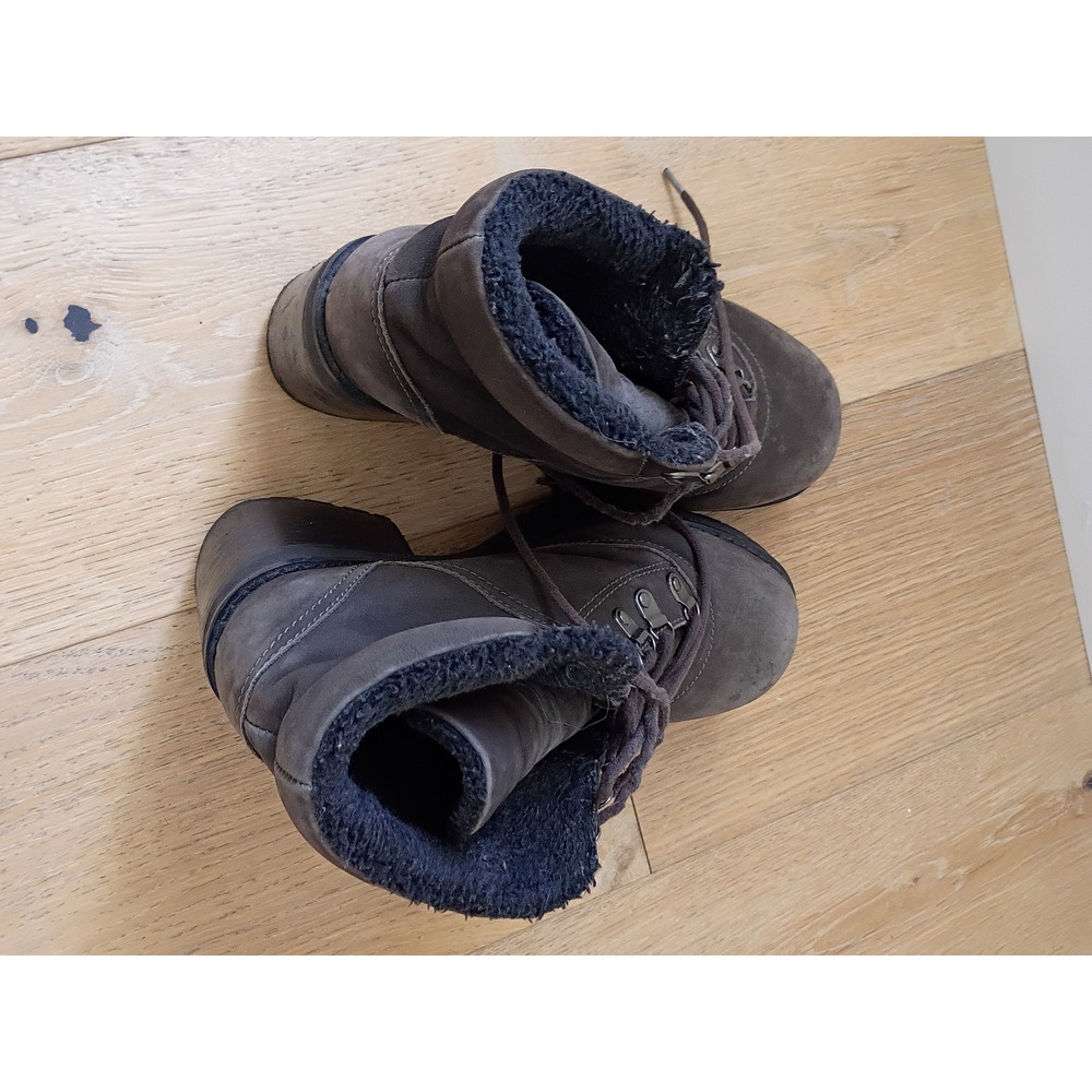 Grey Nubuck Leather Faux Fur Lined Lace Up Hiking Ankle Boots Block Heel 8.5M - Picture 3 of 8